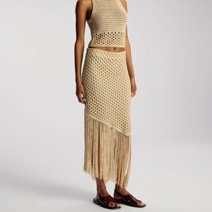ALC Leona Crochet Fringe Midi Skirt